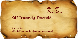 Körmendy Dezső névjegykártya
